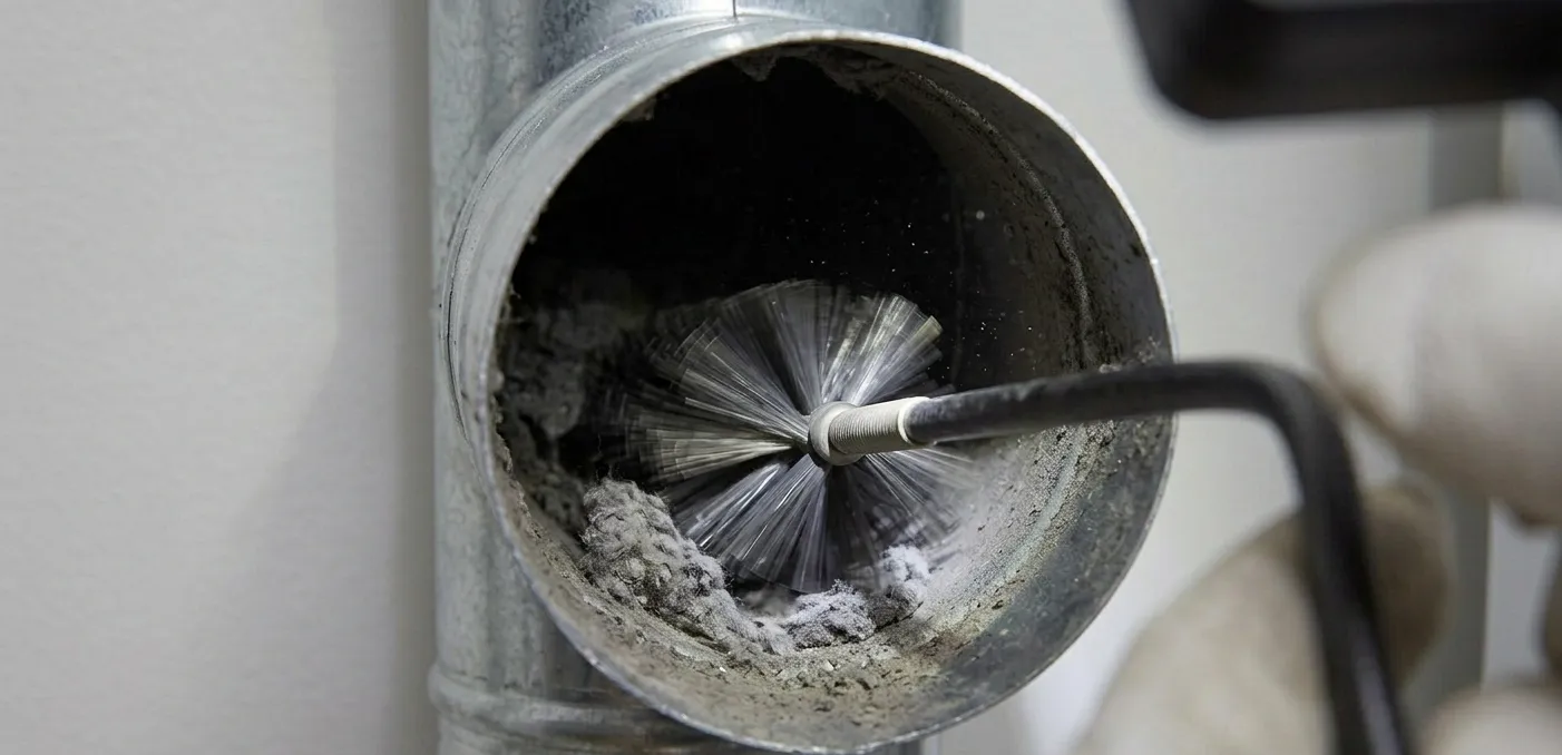 technician cleaning HVAC air ducts removing dust and debris