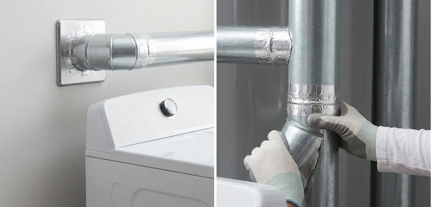 lint buildup inside dryer vent causing fire risk