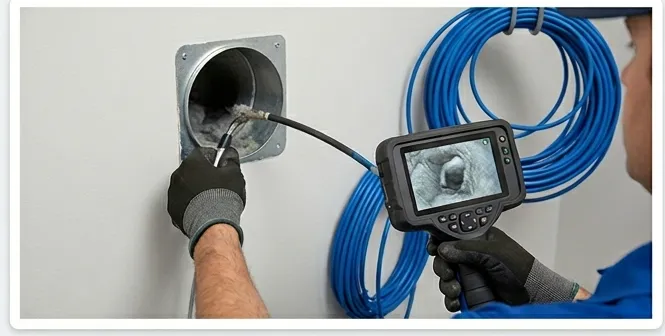 technician inspecting dryer vent system for airflow and safety