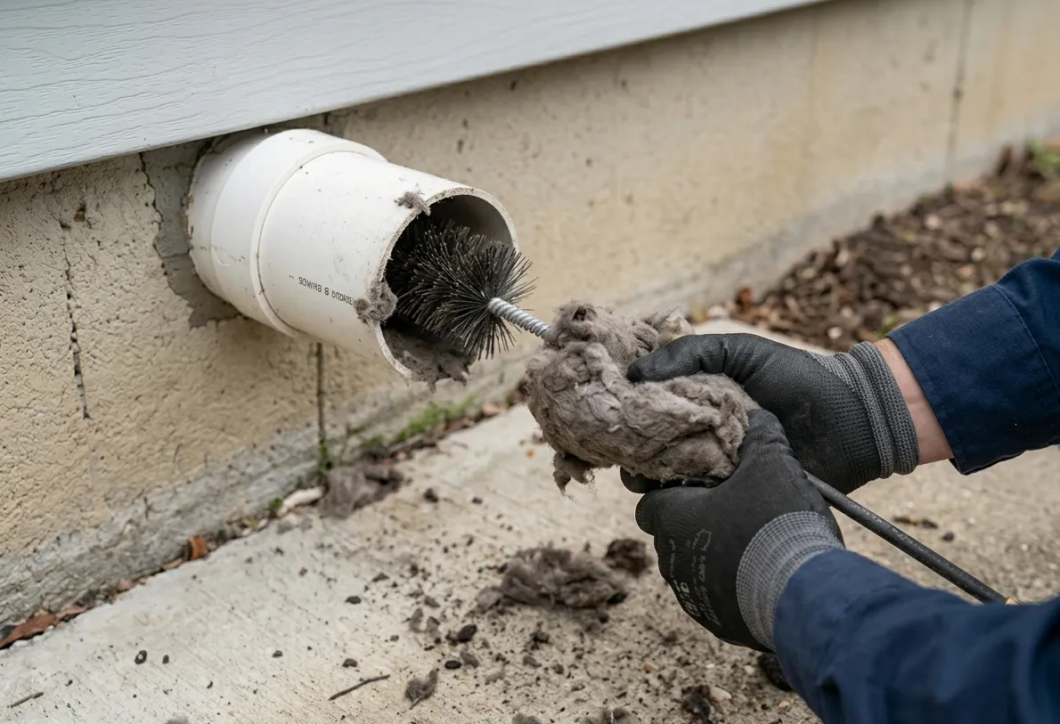 technician repairing dryer vent system for proper airflow