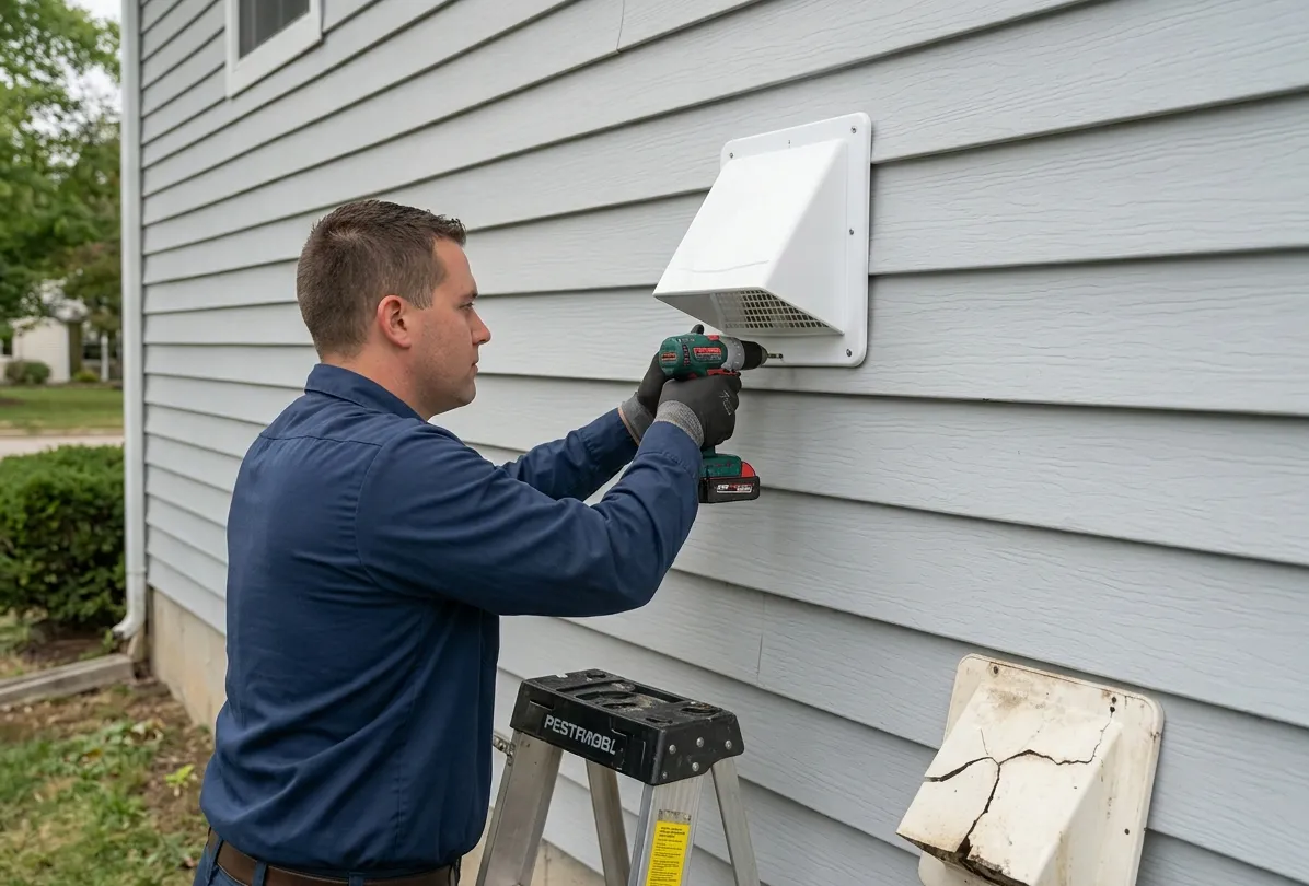 fixing damaged dryer vent duct and removing blockage