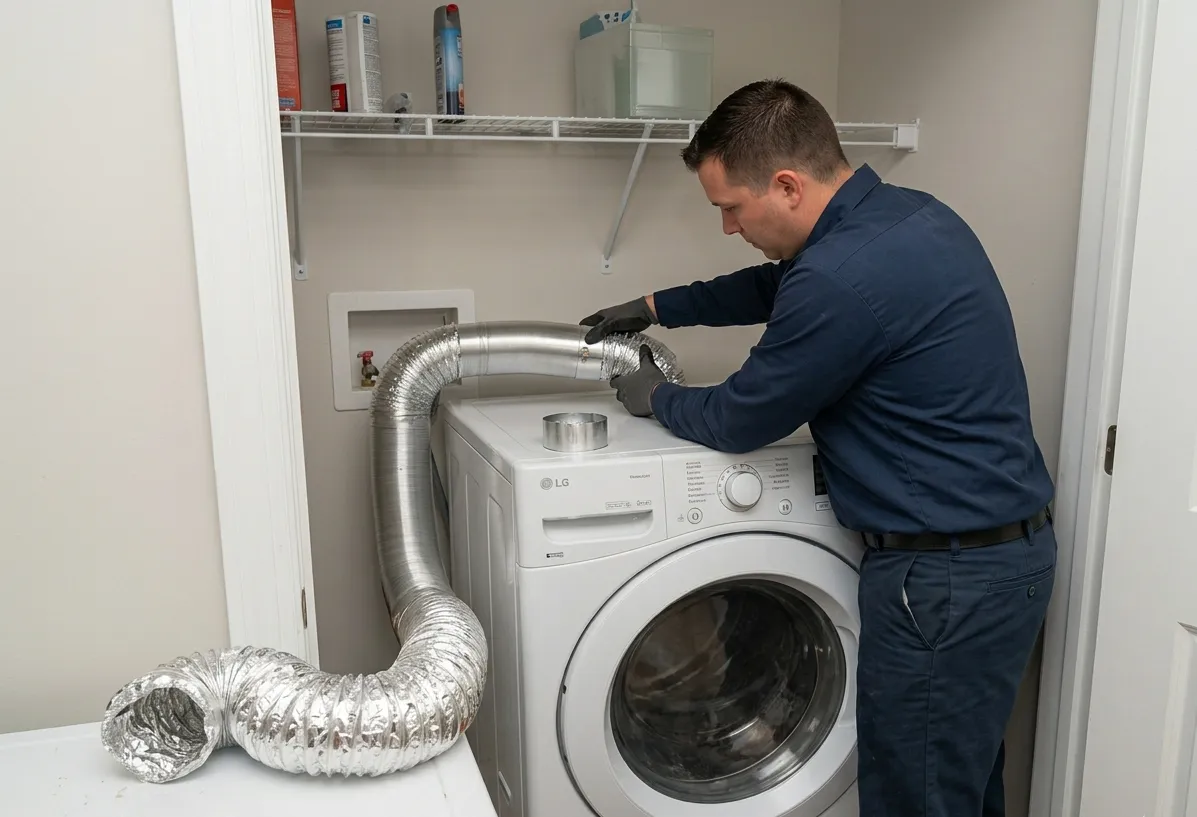 technician repairing dryer vent system for proper airflow