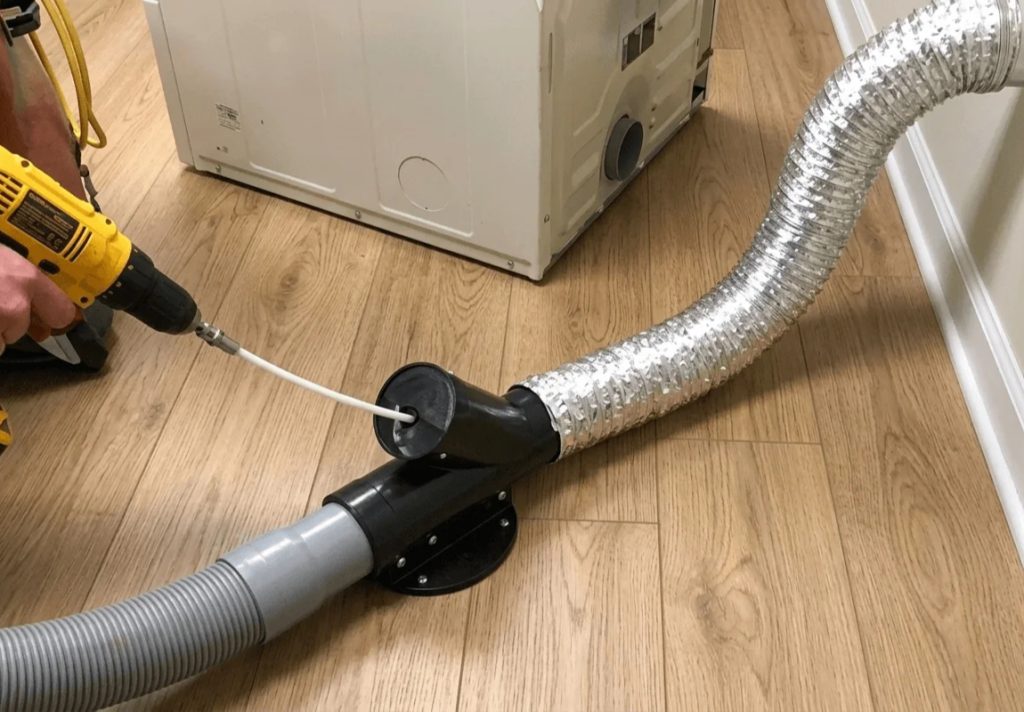 Technician fixing damaged dryer vent system