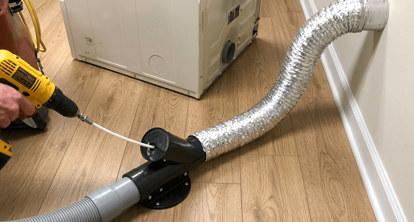 Technician fixing damaged dryer vent system